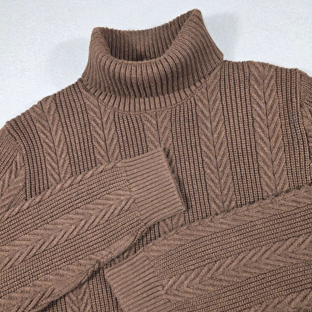 H&M Mens‎ XL Brown Sweater Turtleneck Cable Knit Cotton Blend 0914557 2 Ribbed